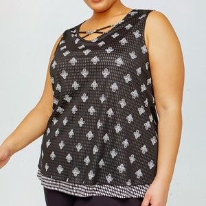 Dressy Tank. V- Neck with Criss-Cross Detail. 3X